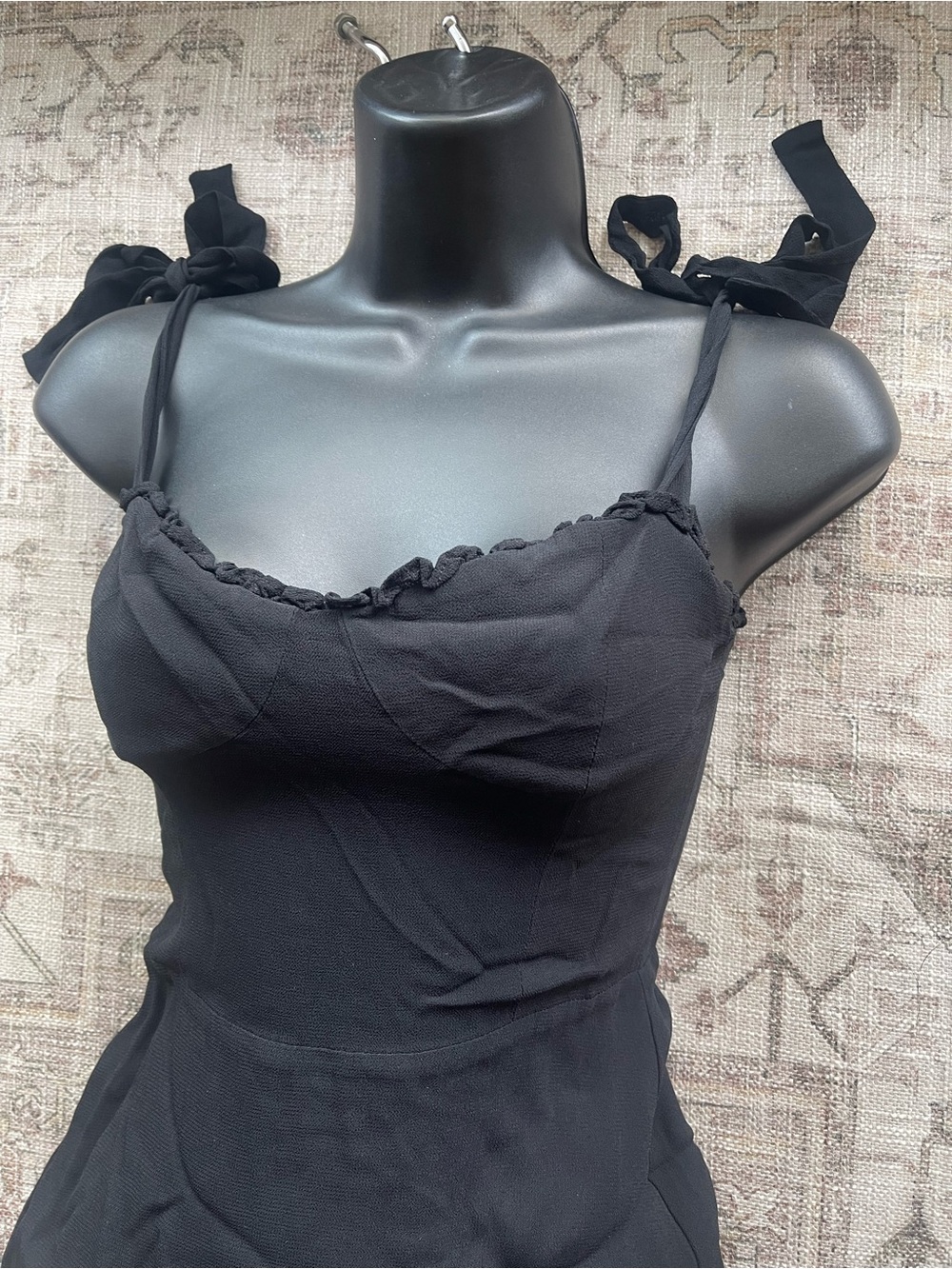 Reformation Black Nikita Midi Dress with Ruffled Hem & Sweetheart Neckline - Picture 9 of 10